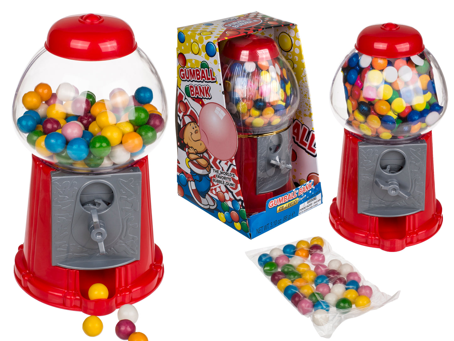 Red Gum Ball Machine with Chewing Gum - Gumballs