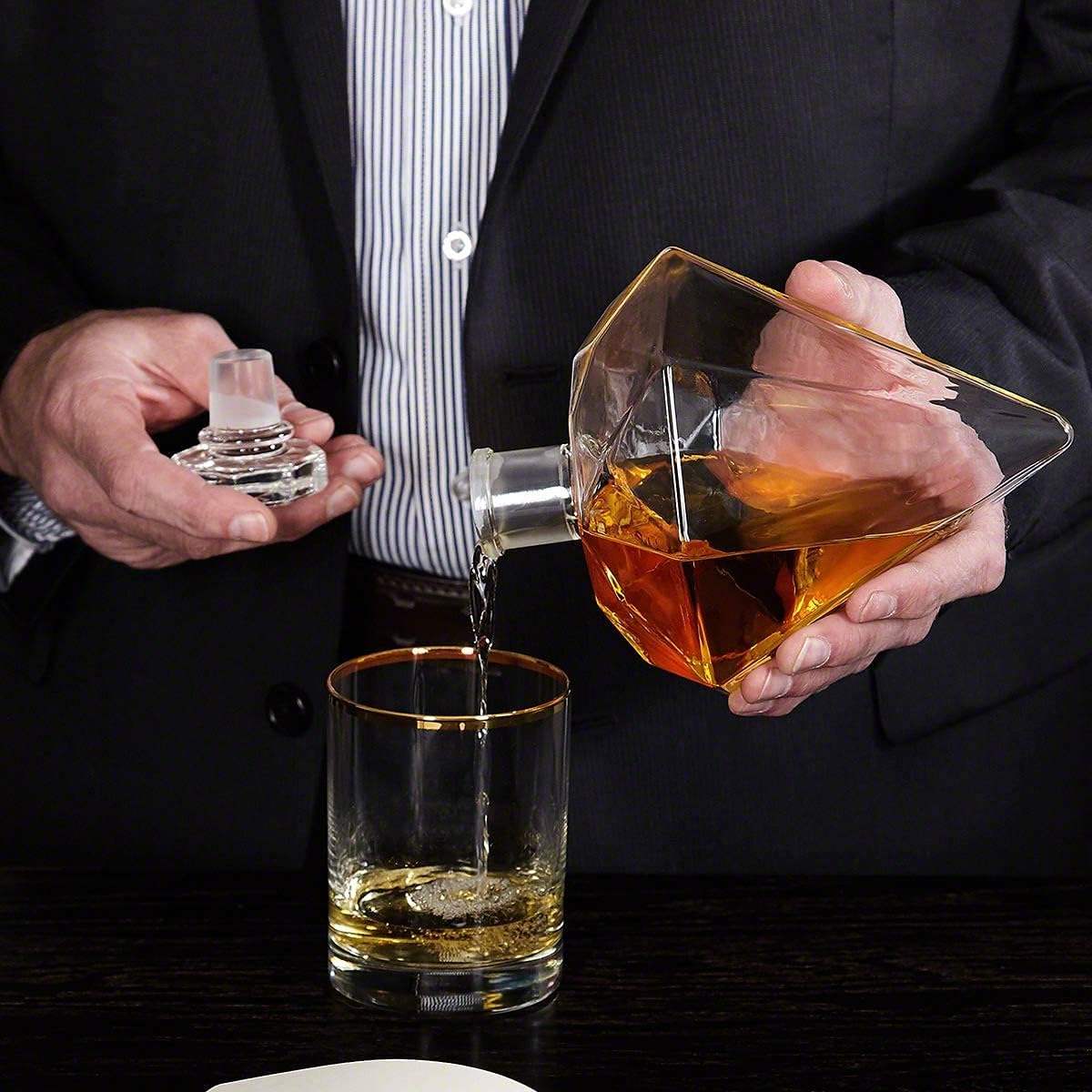 Diamond Decanter Set - Whiskey Stones, Funnel, & Tongs