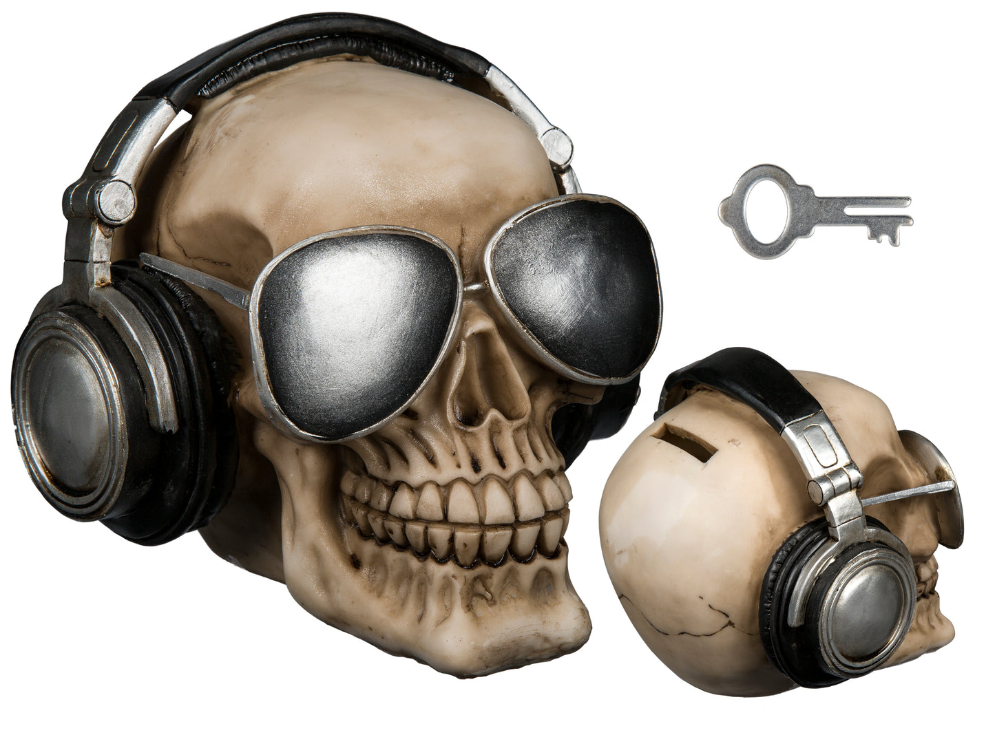 Polyresin Skull Saving Bank - Skull with Earphones & Sunglasses