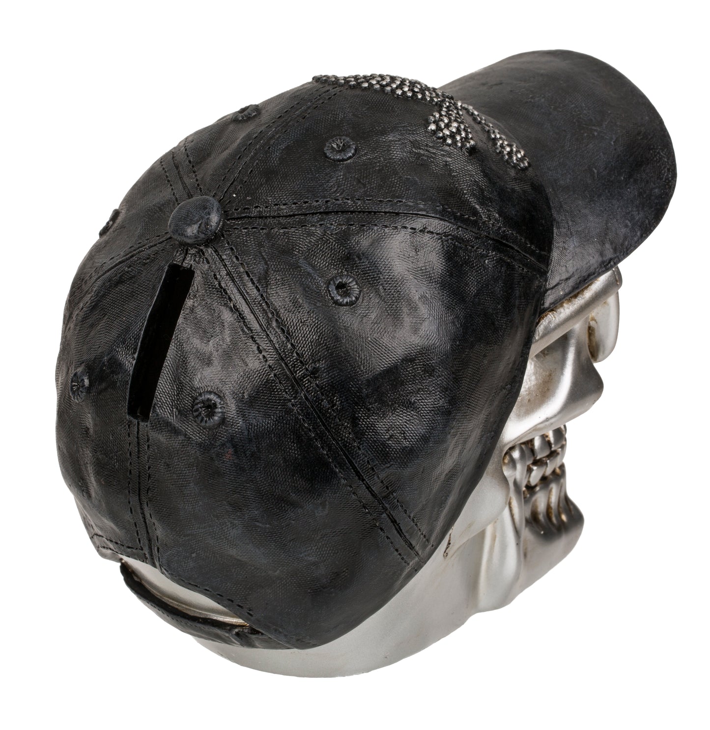 Polyresin Skull Saving Bank - Silver Skull with Sunglasses & Cap Money Bank