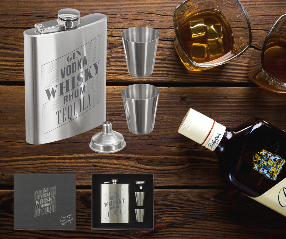 Whiskey Flask Shot Glasses & Funnel Set - Coffret Flasque - Hip Flask Set