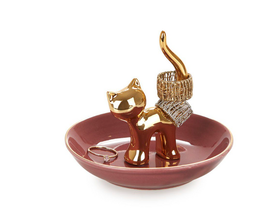 Porcelain Ring & Jewellery Holder - Golden Gatto/Cat
