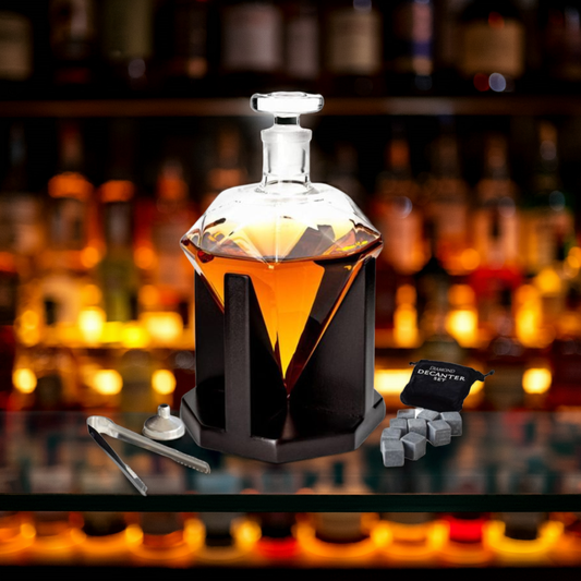 Diamond Decanter Set - Whiskey Stones, Funnel, & Tongs