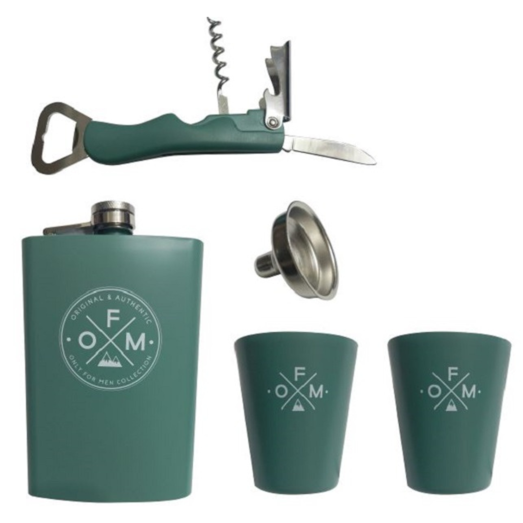 Adventure Hip Flask Set - Flask, Funnel, Shot Glasses & Bottle Opener