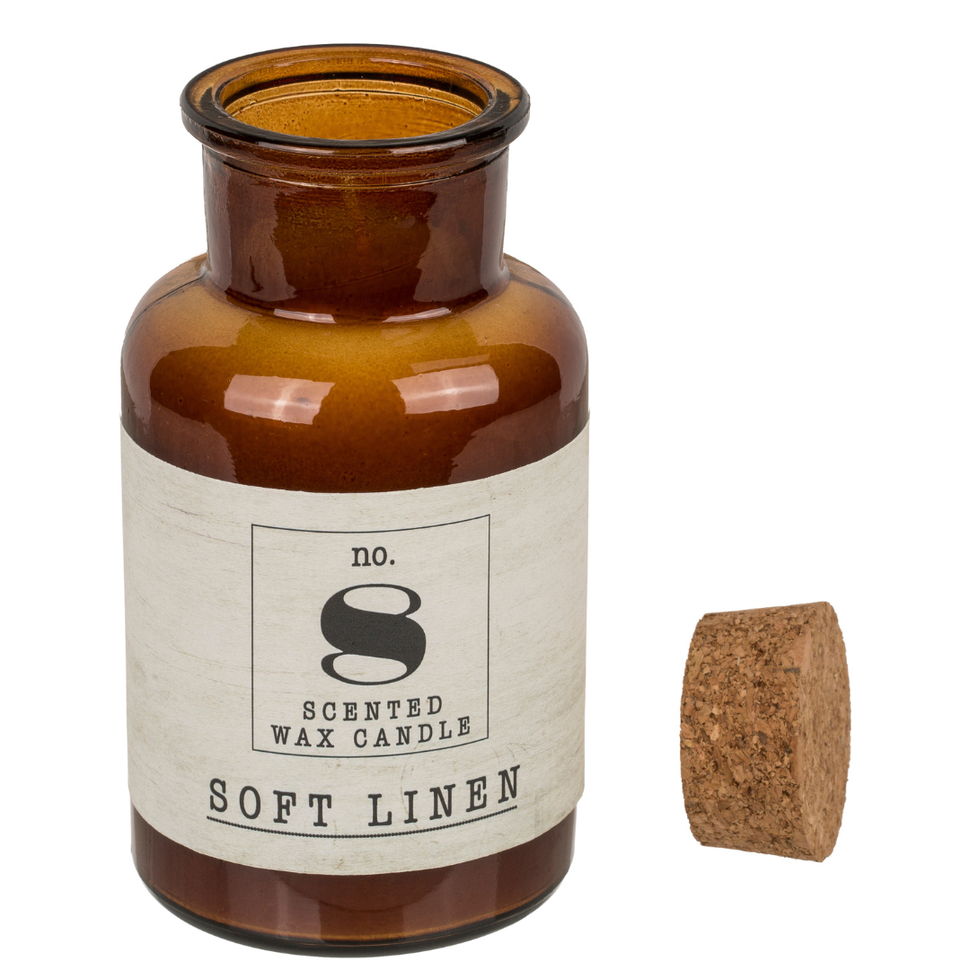 Soft Cotton Scented Candle in Glass Bottle with Cork Lid