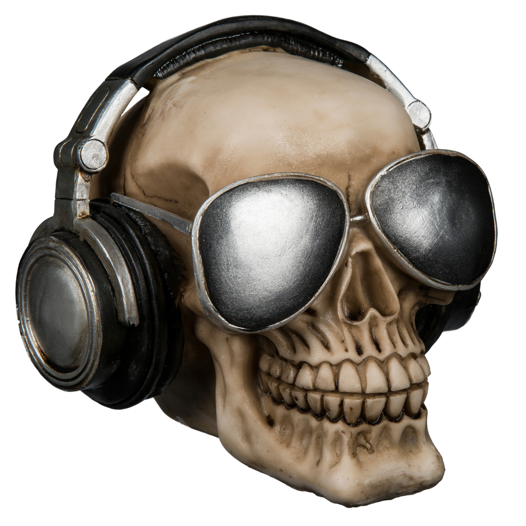 Polyresin Skull Saving Bank - Skull with Earphones & Sunglasses
