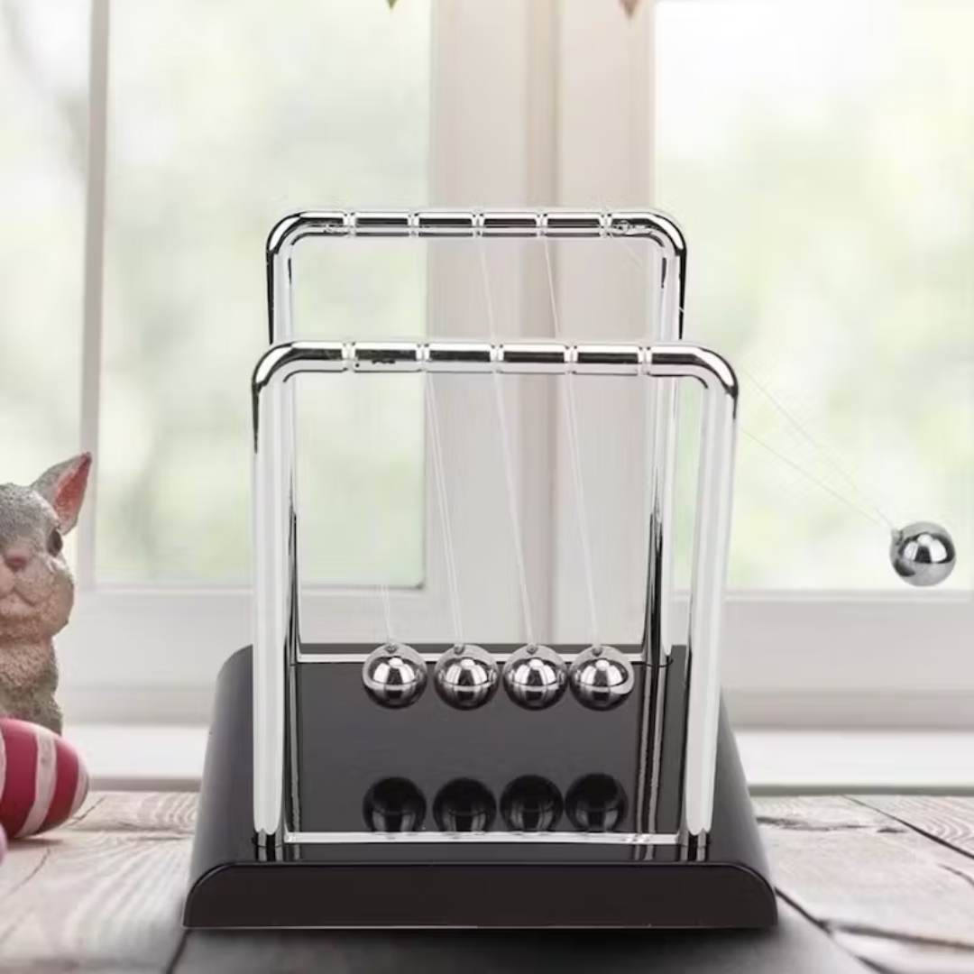 Newtons Cradle - Perpetual Motion Kinetic Orbital Newton Cradle Balance Ball - Silver