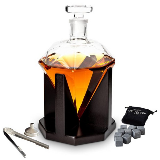 Diamond Decanter Set - with Whiskey Stones, Funnel, & Tongs
