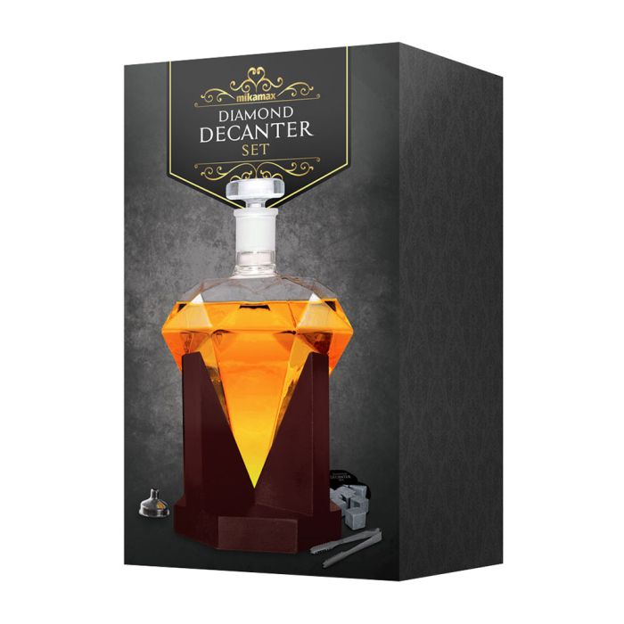 Diamond Decanter Set - with Whiskey Stones, Funnel, & Tongs