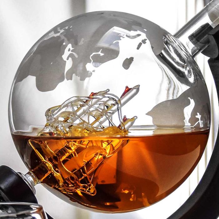 Whiskey Decanter Set - Deluxe Globe Decanter Set - Liquor Decanter set