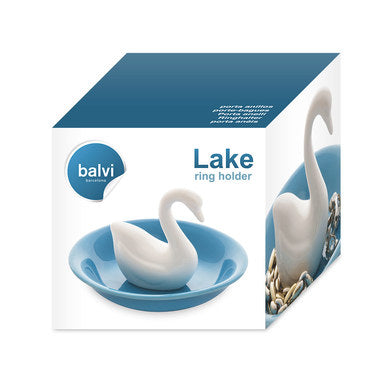 Jewellery Organizer - White and Blue Ceramic Swan Lake Ring holder - 10cm