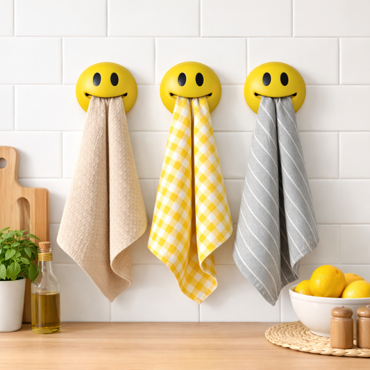Smile Cloth Holder Set (3pcs) – Self-Adhesive Kitchen & Bathroom Towel Clips