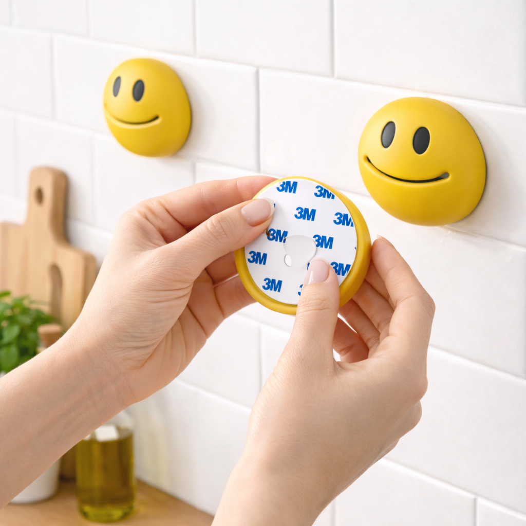 Smile Cloth Holder Set (3pcs) – Self-Adhesive Kitchen & Bathroom Towel Clips