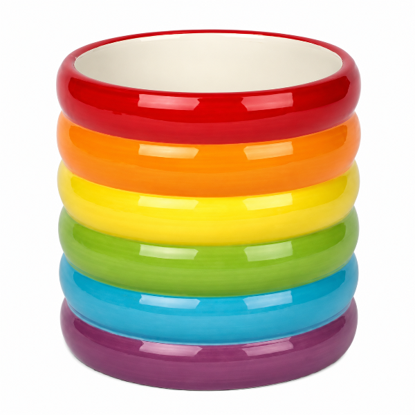 Rainbow Ceramic Plant Pot Holder - 12cm Flower Pot