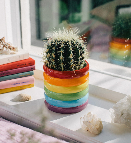 Rainbow Ceramic Plant Pot Holder - 12cm Flower Pot