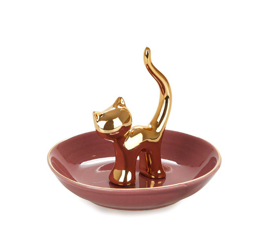 Porcelain Ring & Jewellery Holder - Golden Gatto/Cat