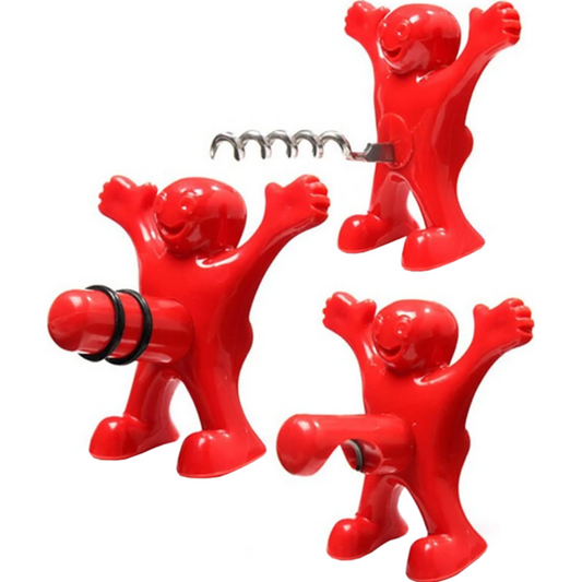 Happy Man Corkscrew - Bottle Opener, & Wine Stopper Set