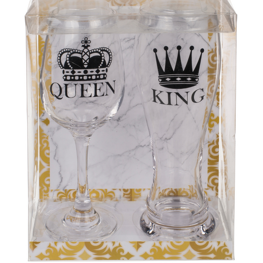 Set of Beer and Wine Glass - King and Queen