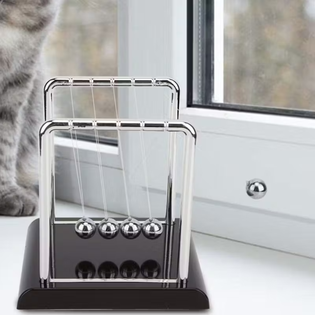 Newtons Cradle - Perpetual Motion Kinetic Orbital Newton Cradle Balance Ball - Silver