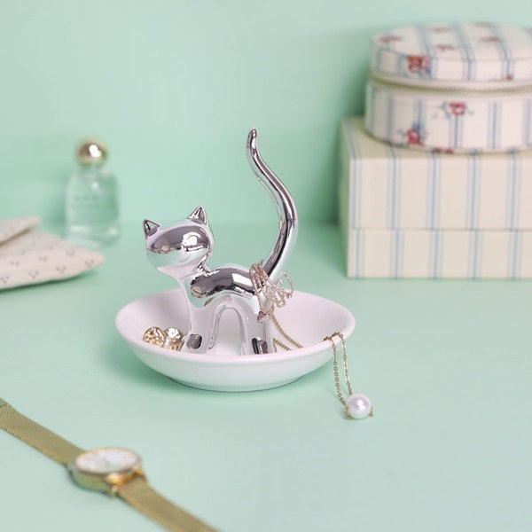 Porcelain Ring & Jewellery Holder - Golden Gatto/Cat