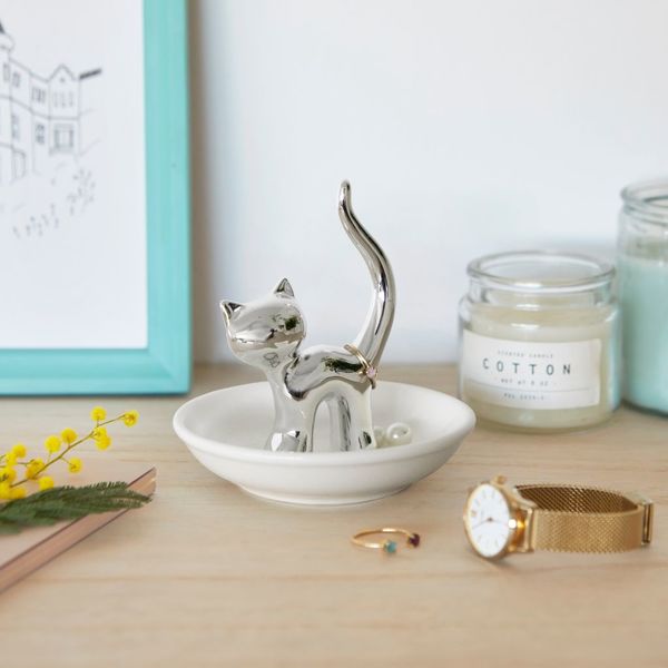 Porcelain Ring & Jewellery Holder - Golden Gatto/Cat